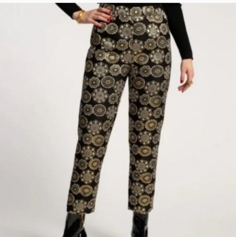 Frances Valentine Lucy Cropped Metallic Jacquard Pants size 4